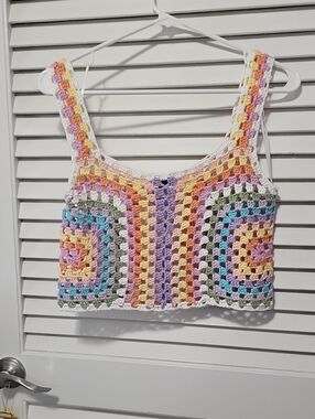 debut Pastel Crochet Rainbow Crop Tank Top